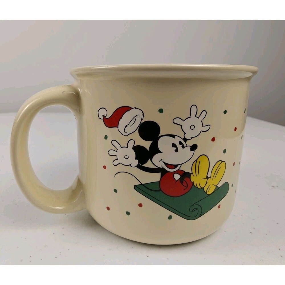 90s Disney Hallmark Christmas Mickey Minnie Mug Cup Sledding Skating Snow Store